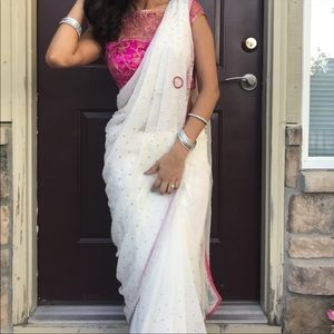 White & Pink Saree